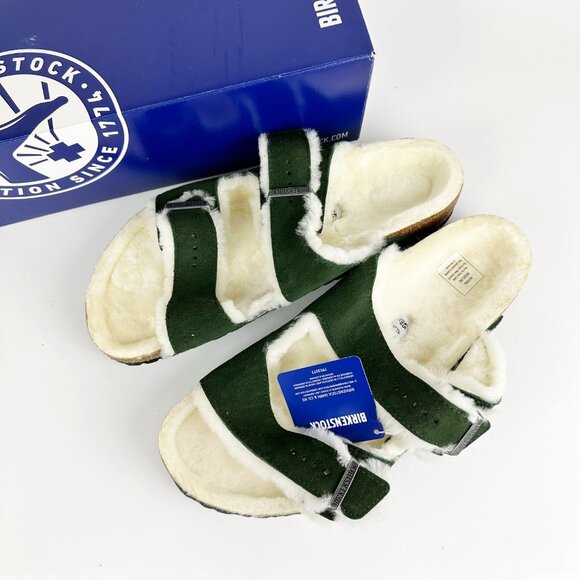 NEW  Birkenstock Arizona Shearling Sandal Suede Lambswool Mountain View Green - Picture 10 of 16